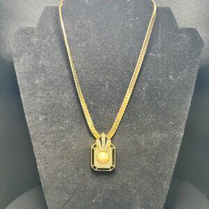 Dior Black Enamel, Faux Pearl and Rhinestone Necklace - EUC